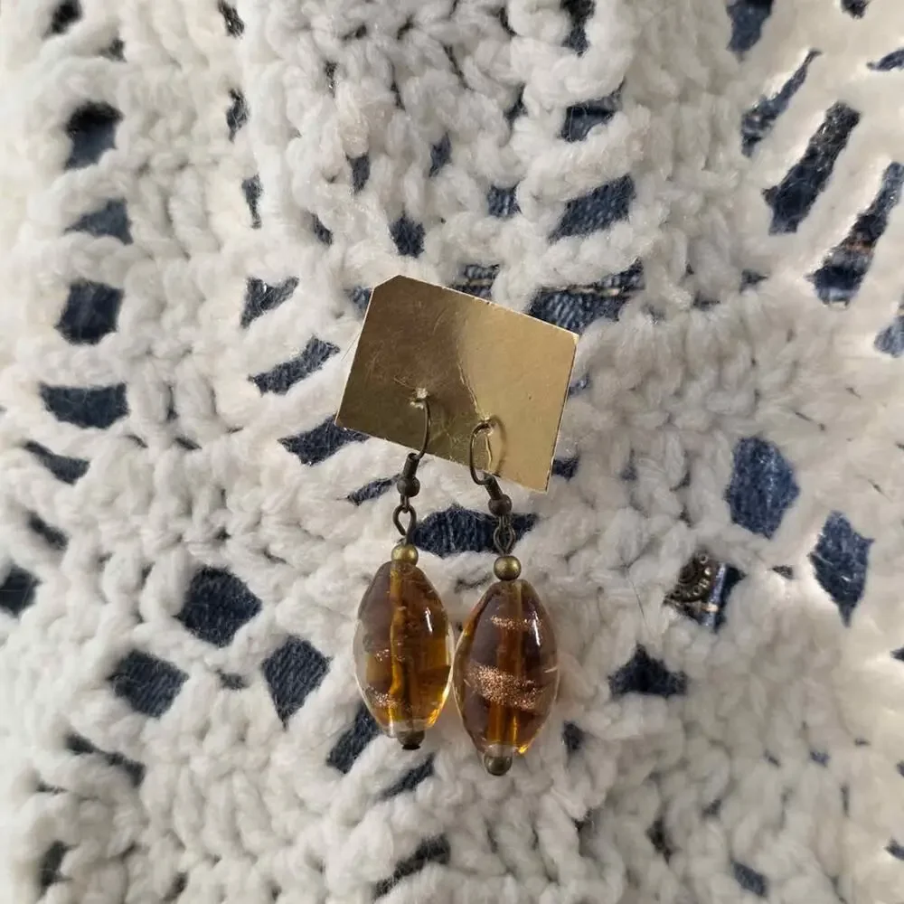 Vintage Amber Tone Drop Earrings Boho Dangle Earrings Earth Tone Jewelry - Picture 3 of 4
